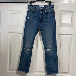 MOTHER Distressed High Waisted Rider Ankle Jeans